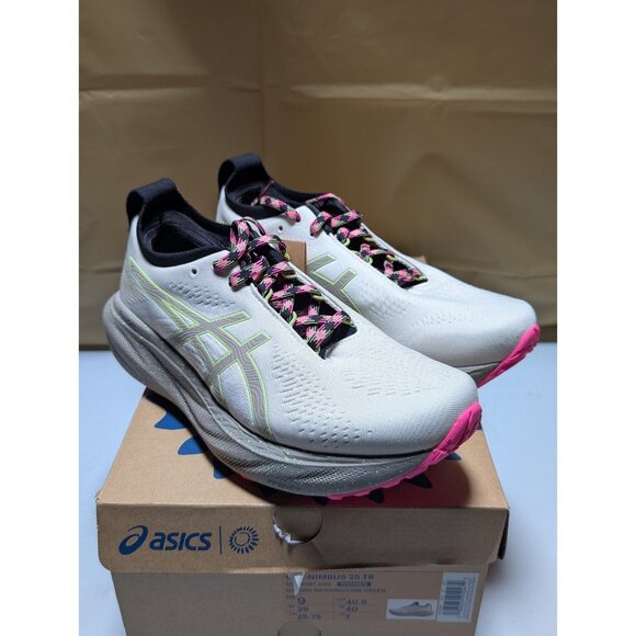 Asics GEL-NIMBUS 25 TR WOMEN Size 9 NATURE BATHING/LIME GREEN 1012B581-200 - Picture 1 of 7